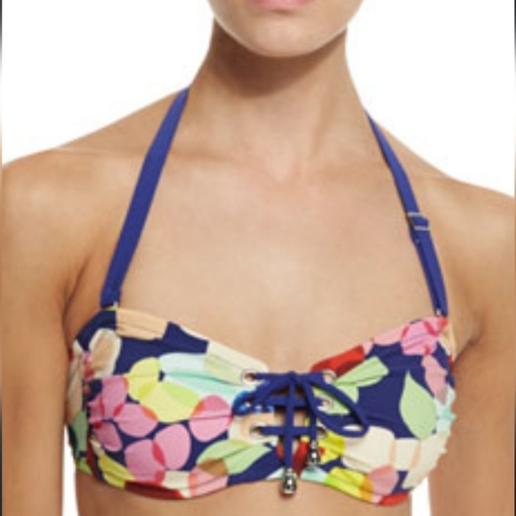 SHAN Alice Floral Print Lace Up Removable Strap Bandeau Swim Top Size 12 - Picture 1 of 12